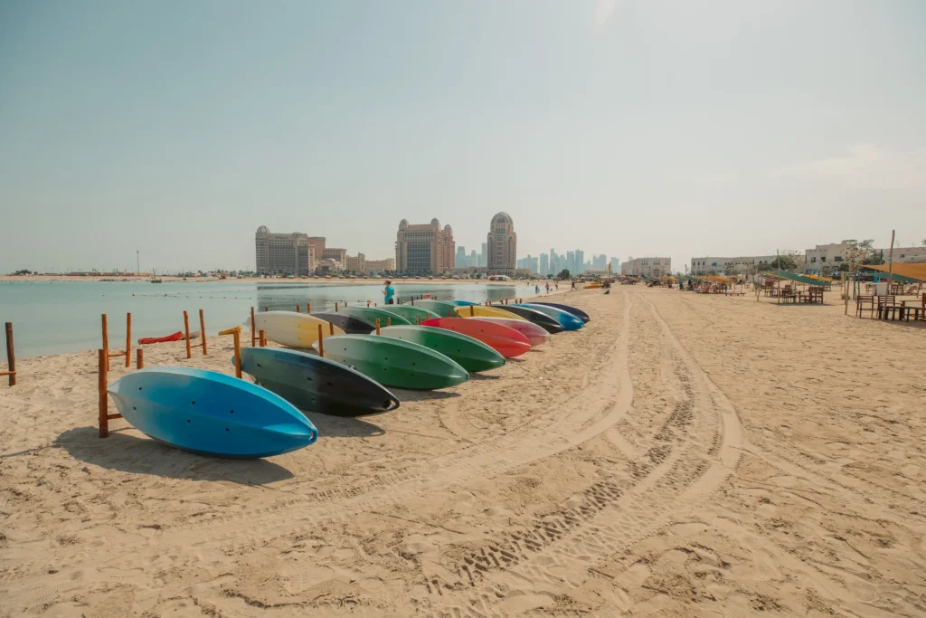Katara Beach in Doha with golden sand and water sports area