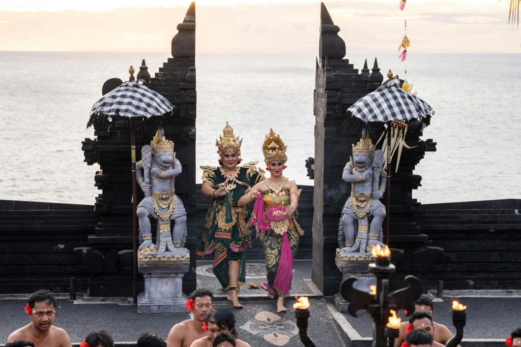 Uluwatu Temple is one of the most iconic and breathtaking temples in Bali, perched on a 70-meter-high cliff overlooking the Indian Ocean. It’s famous for its dramatic sunset views and traditional Kecak Dance performances.


