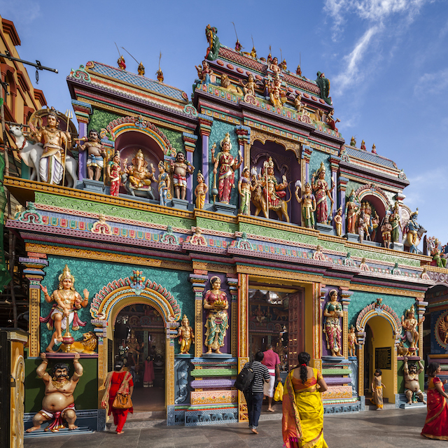 Ornate gopuram details of Sri Veeramakaliamman Temple in Little India Singapore