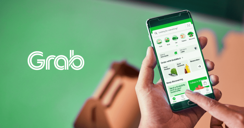 شاشة حجز رحلة داخل تطبيق Grab Singapore  سنغافورة تُظهر وقت الوصول والسعر التقديري في سنغافورة”.